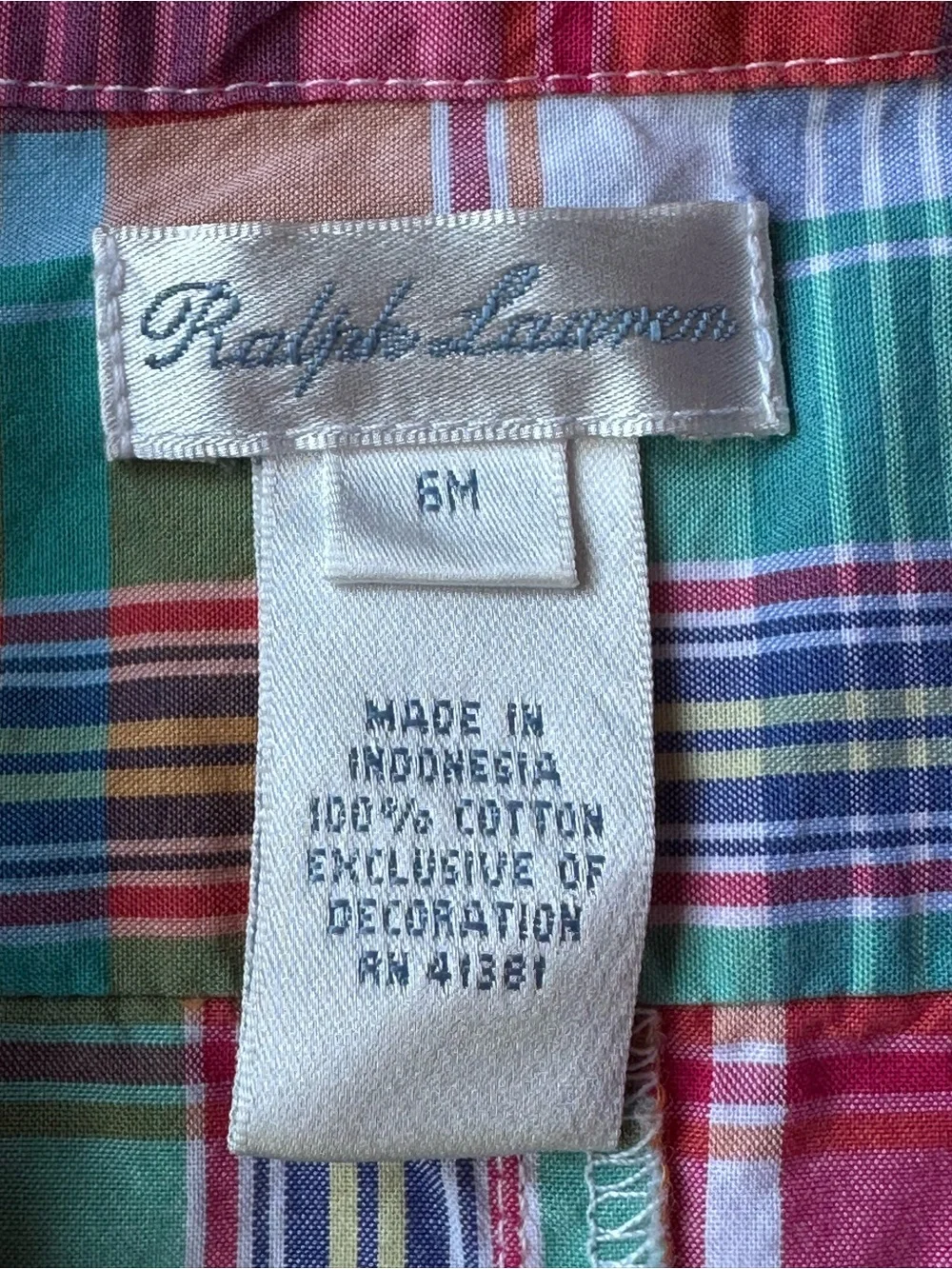 Ralph Lauren Plaid Cotton Button Down Shortall size 6 Months